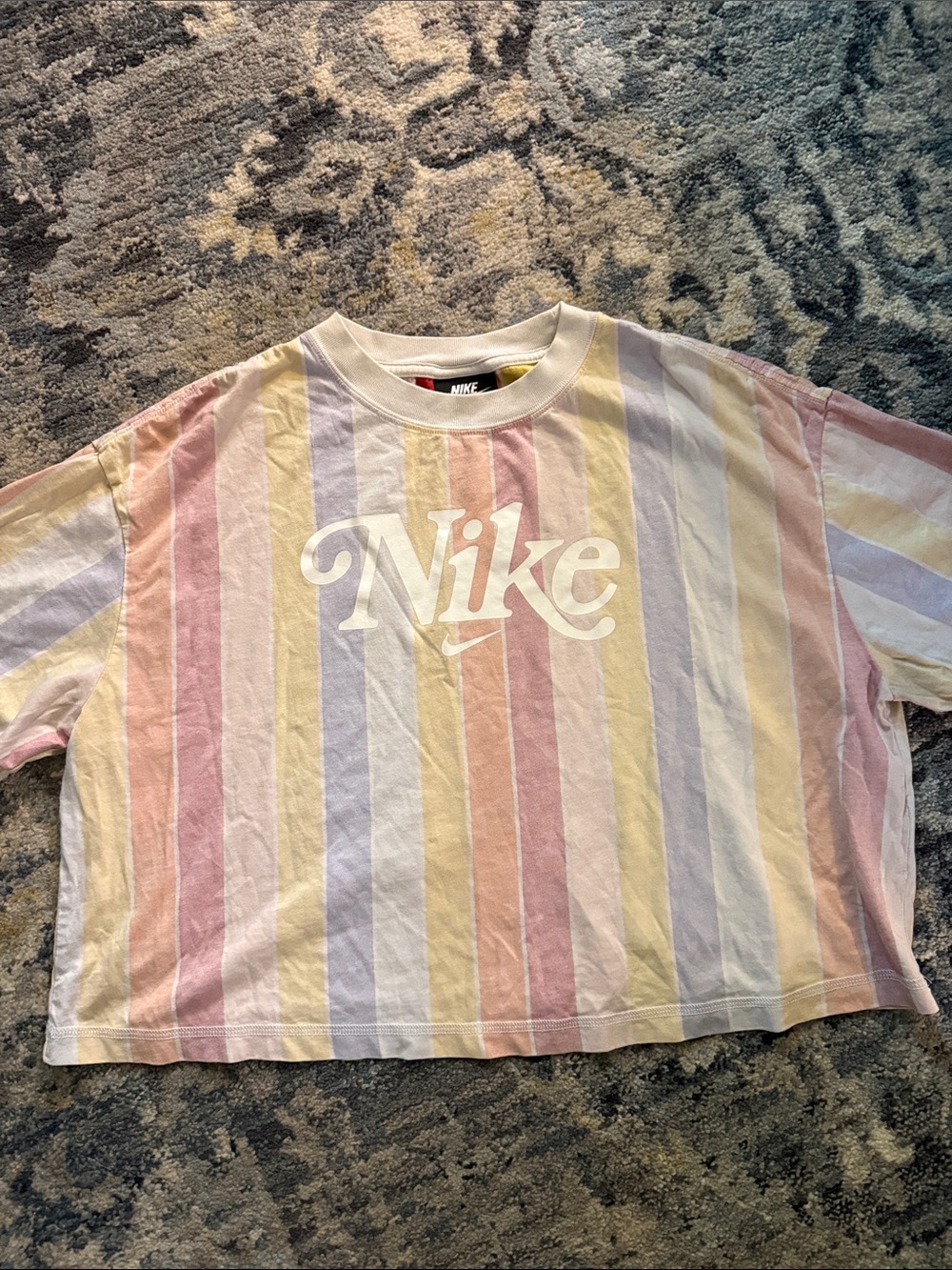 Nike Pastel Striped Crop Top with White Logo
